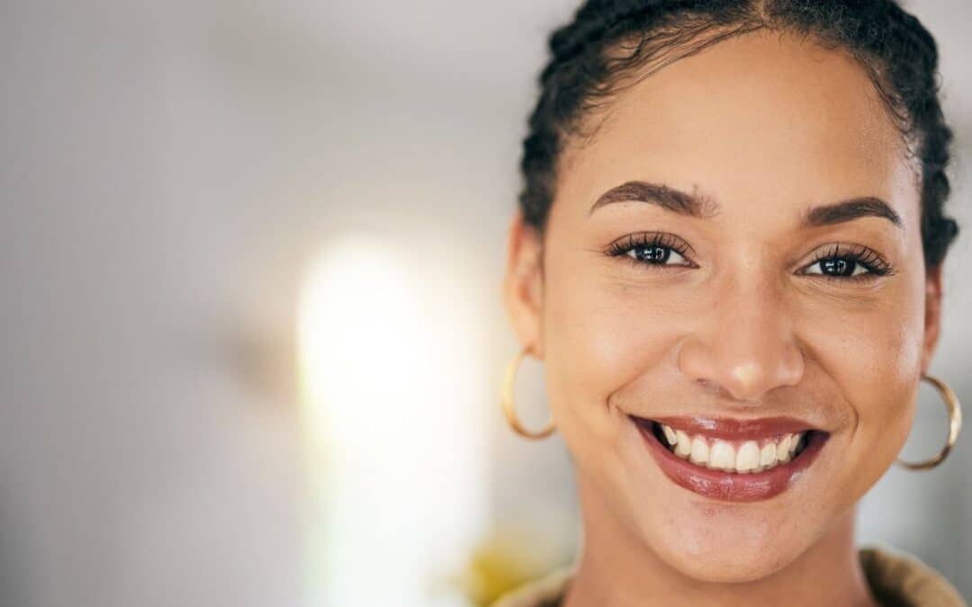 Adult women with a straight healthy smile